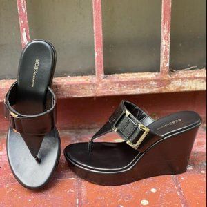 BCBG Black Wedge Leather Sandal